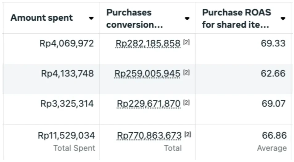Bisnis skin care, mencapai ROAS   (Omset balik dari biaya iklan) sebesar 6.6 X